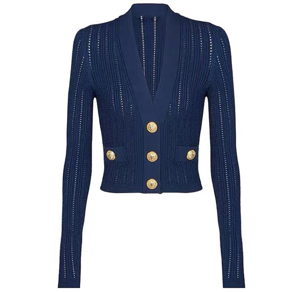 Maria Ribbed Knit Cardigan - Seaside Navy Blue